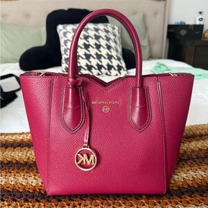Michael Kors Fuchsia Leather Handbag with Gold Accents
